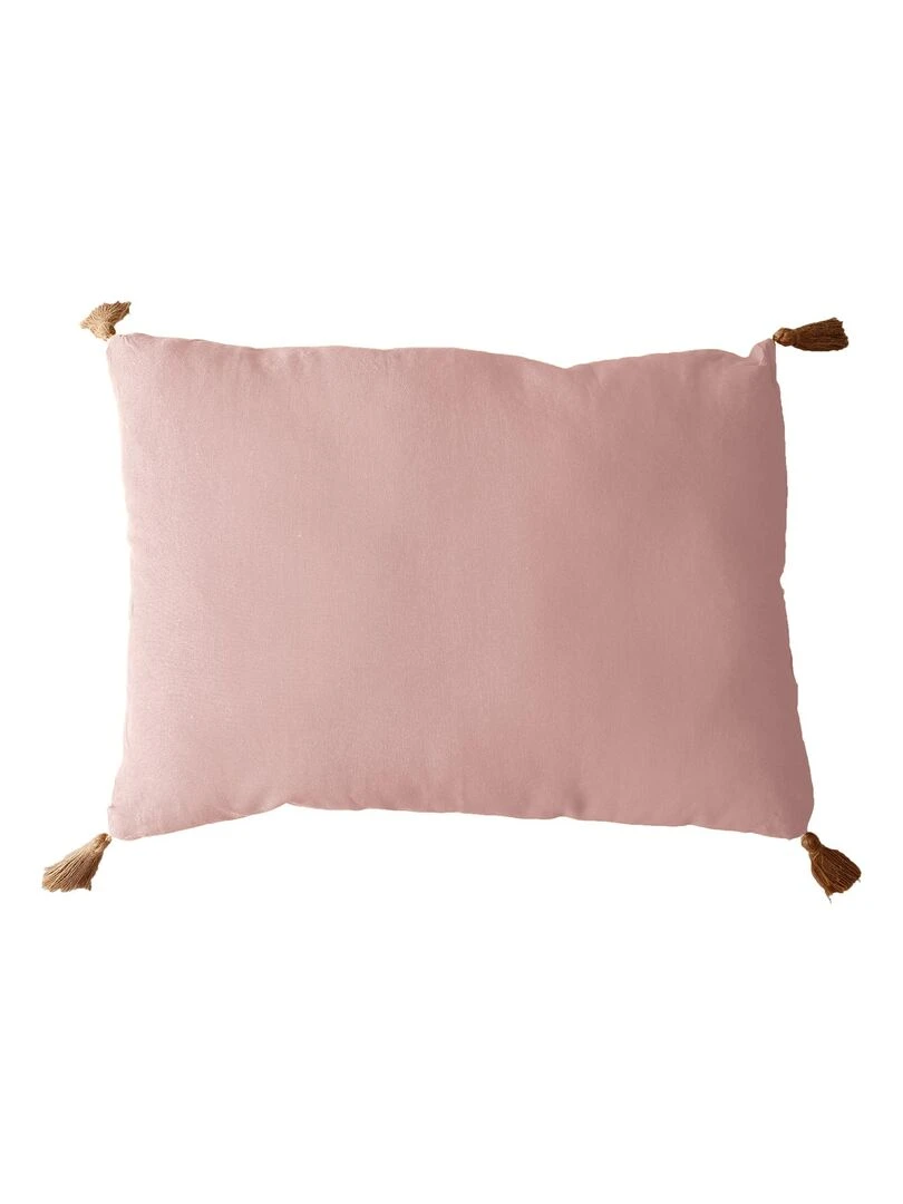 Coussin avec pompons en jute Vieux rose