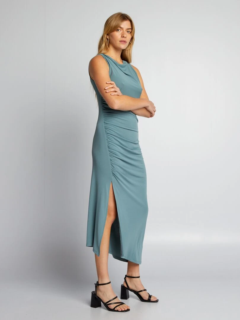 Robe drapée à col bénitier   Bleu