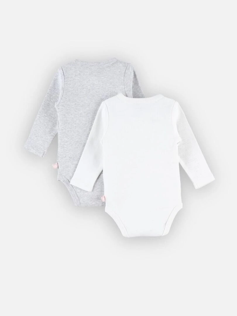 Set de 2 bodys croisés à longues manches clair/blanc Noukie's Gris