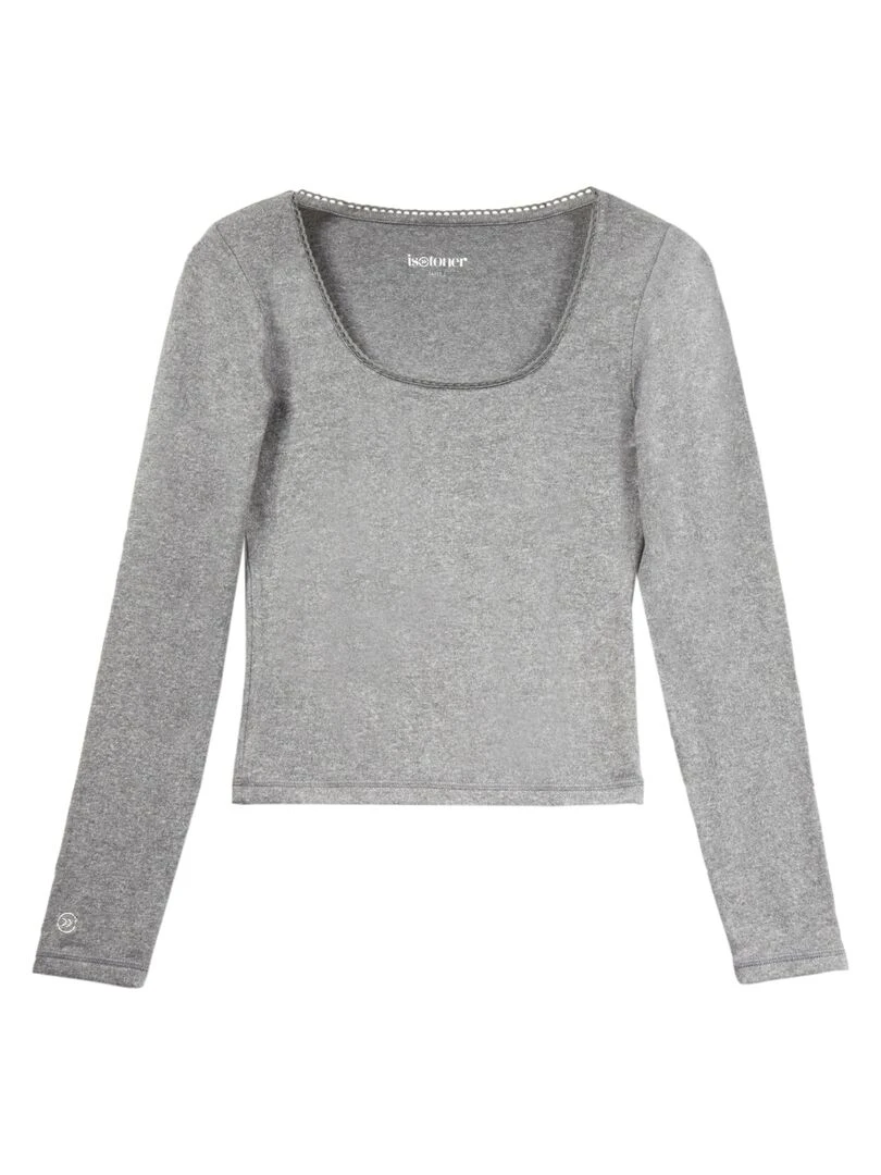 T shirt col carré Femme Gris chiné Gris