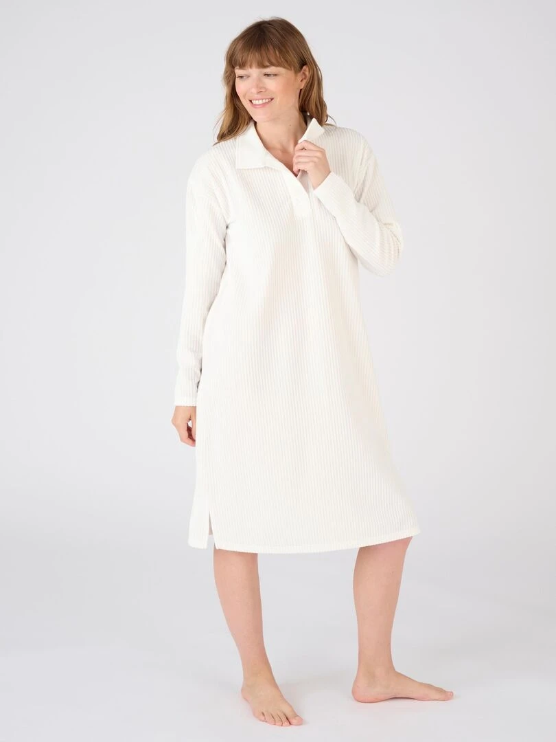 Chemise de nuit maille velours côtelé Damart Blanc Ecru Blanc