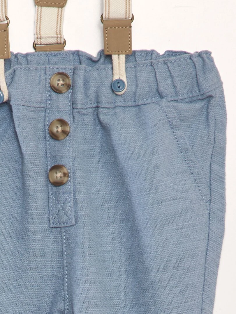 Pantalon chino en lin avec bretelles   BLEU