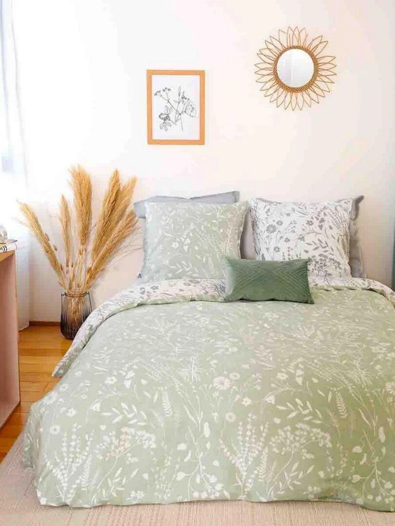 Housse de couette 220x240 + 2 taies d'oreiller 63x63 Satin de Coton Bio Susie   Vert