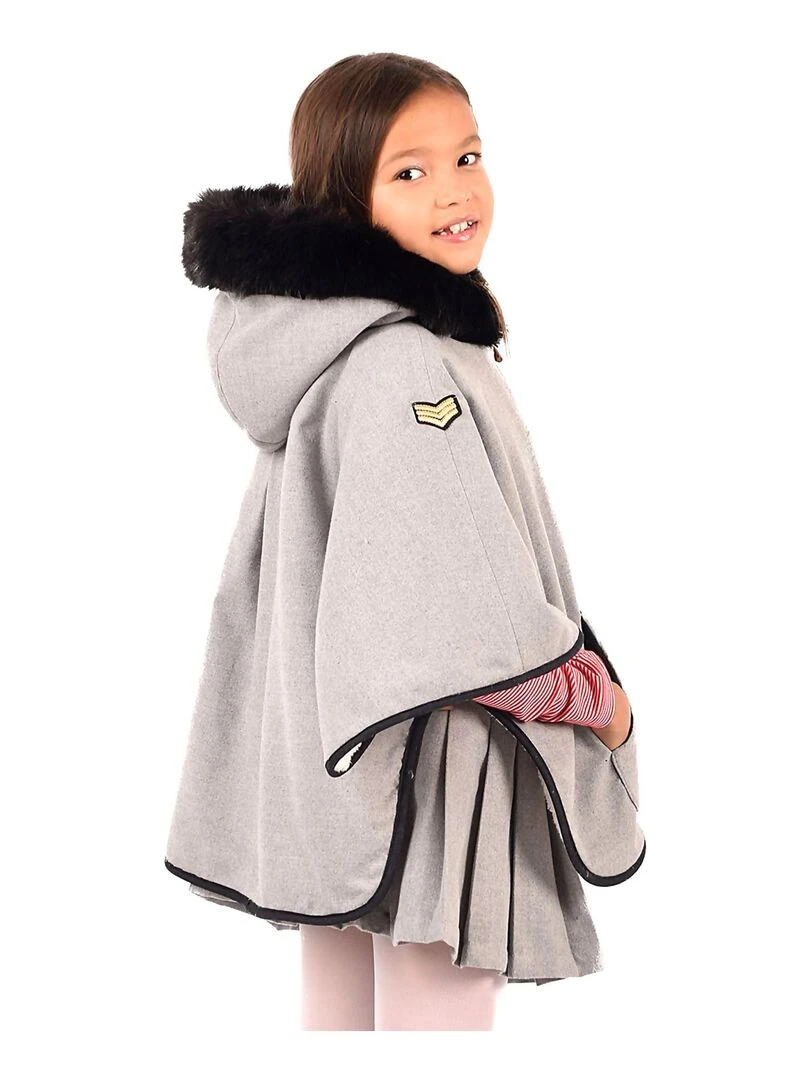 Cape Poncho Laine Gris Souris Capuche Imitation Fourrure IRINA 'LA FAUTE A VOLTAIRE' Gris clair
