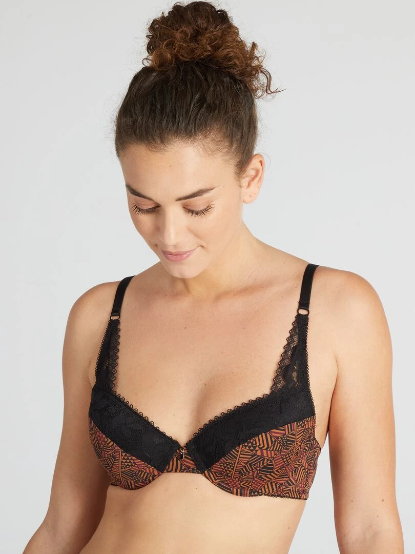 Soutien gorge paddé avec imprimé 'Envie de Lingerie' Marron