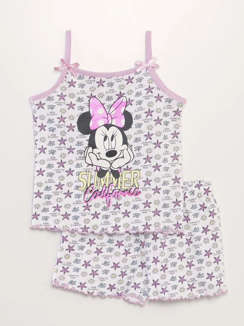 Pyjama débardeur + short 'Minnie' 'Disney' 2 pièces Blanc/rose