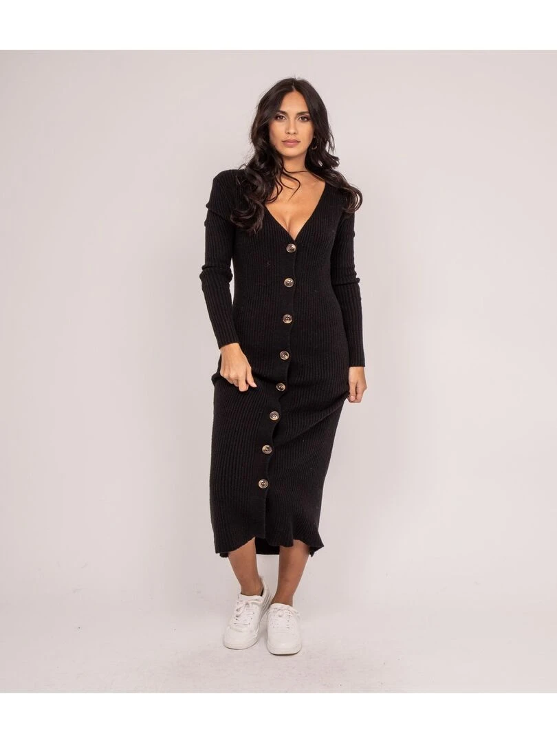 Robe longue maille côtelée IVERNY Noir
