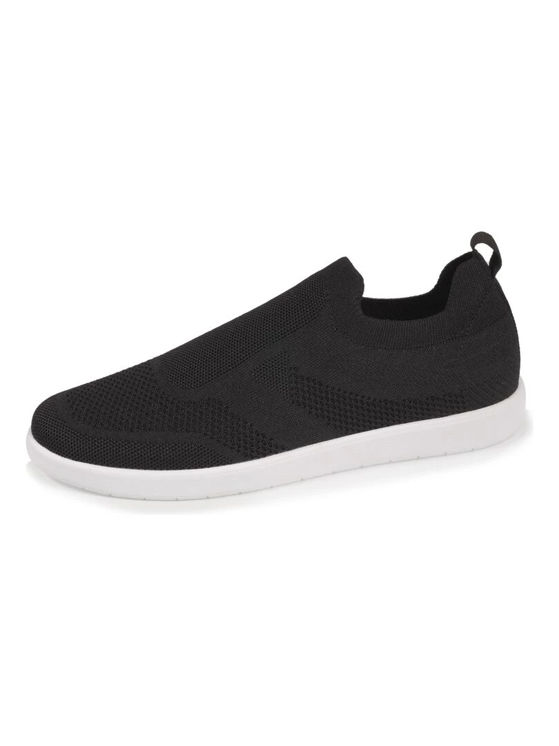 Baskets Confort Femme Slip on à bandes Noir Noir