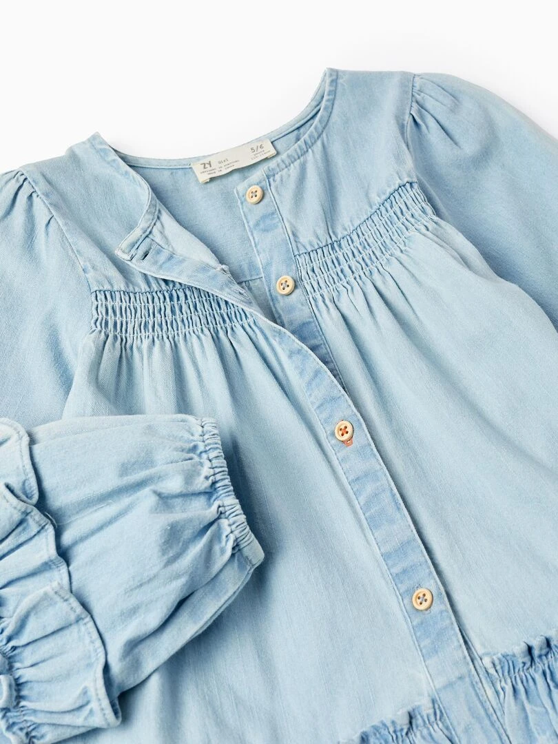 Robe en jean léger en coton avec volants pour fille manches longues SICILIAN DAYS   Bleu