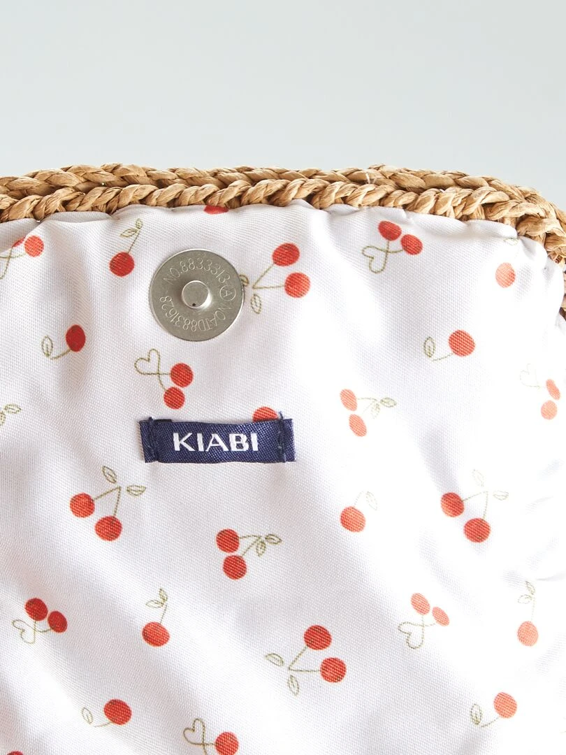 Sac en paille à imprimé cerise   Beige