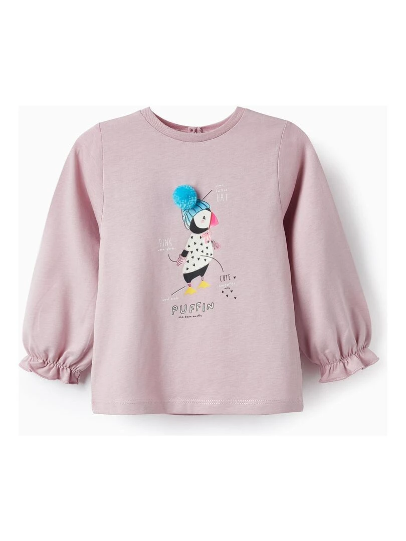 T shirt en coton pour fille 'Puffin' manches longues NORTHERN CALLING Rose clair