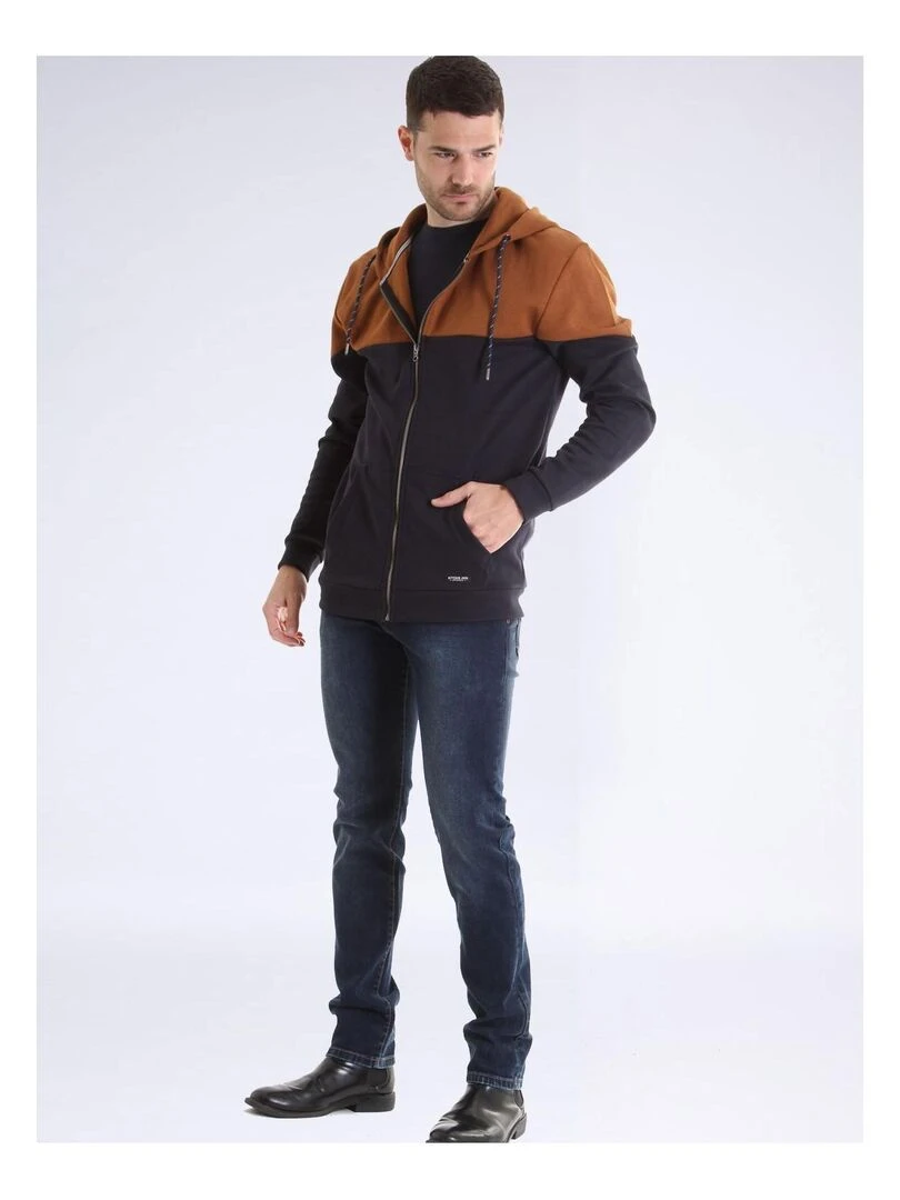 Sweat zippé capuche WICKER   Marron