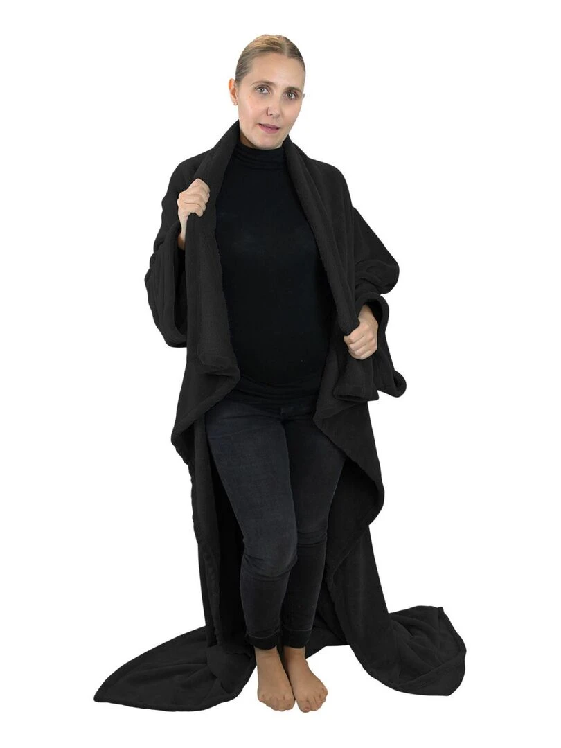 Couverture polaire plaid intégral avec manches et poche   Enfant   Vivezen   Noir