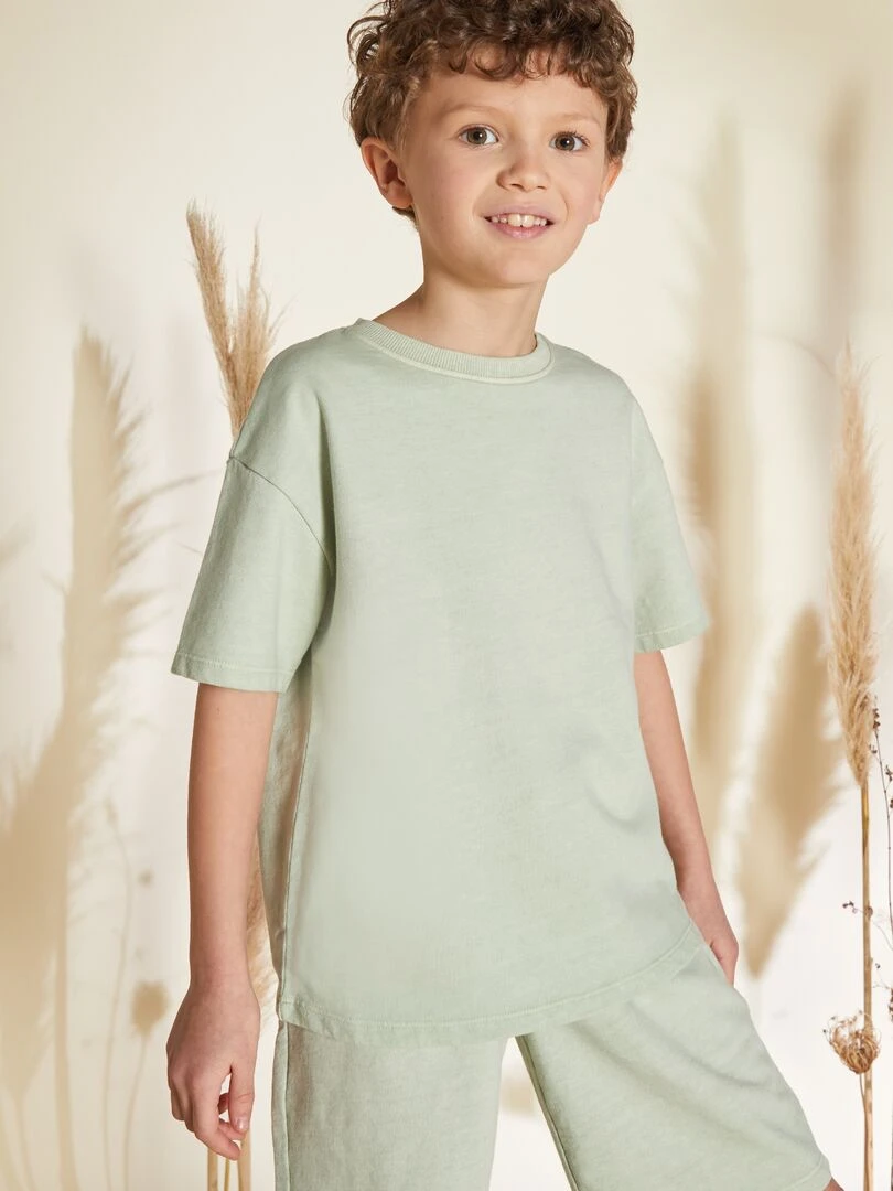 Pyjama court   tee shirt + bermuda   2 pièces   Vert