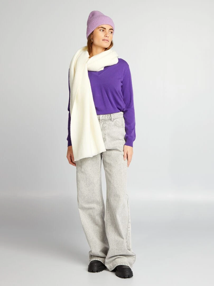 Pull en maille à col V Violet