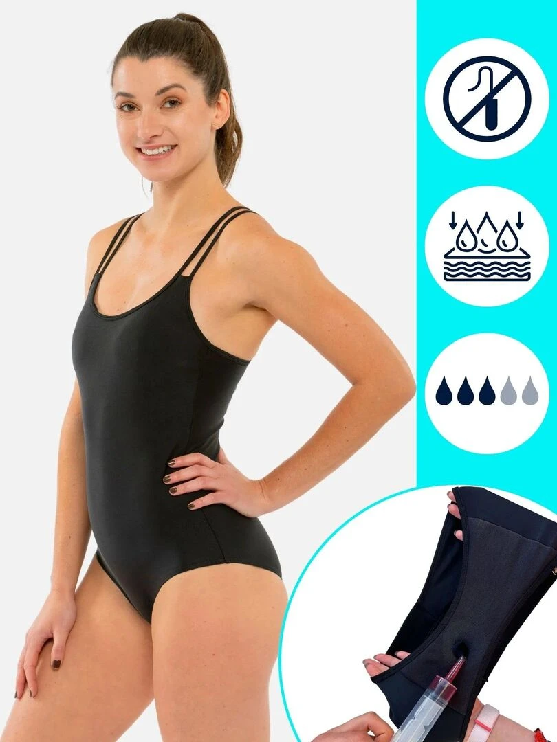 Maillot de bain Menstruel bretelles ajustables   Flux Moyen   Stella   Noir