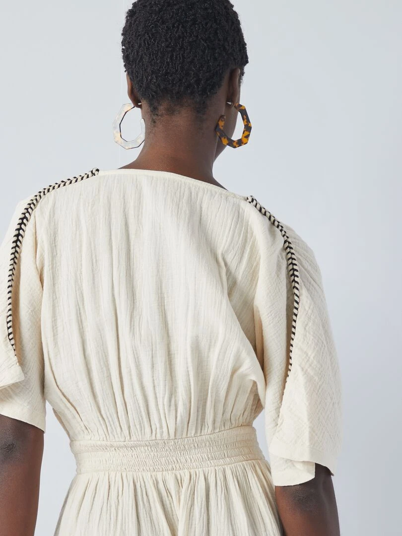 Robe longue en gaze de coton tressée   Beige