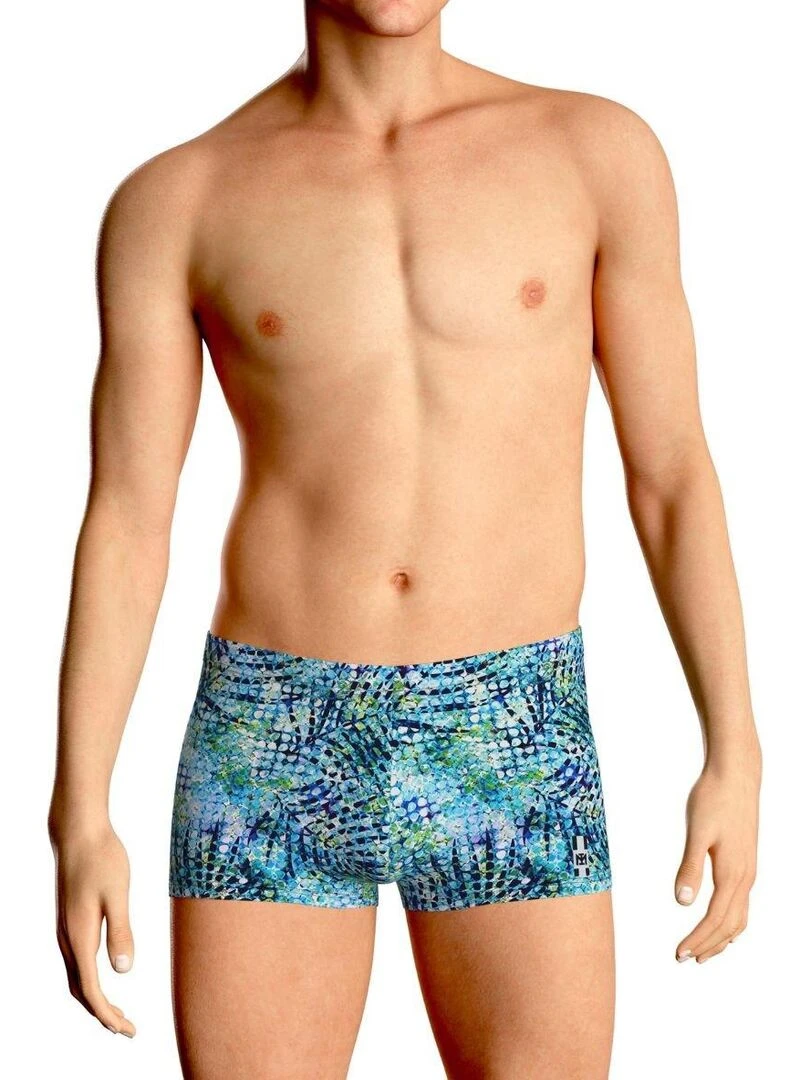 Boxer de bain pour homme couleur bleu imprimé tropical abstrait Bleu