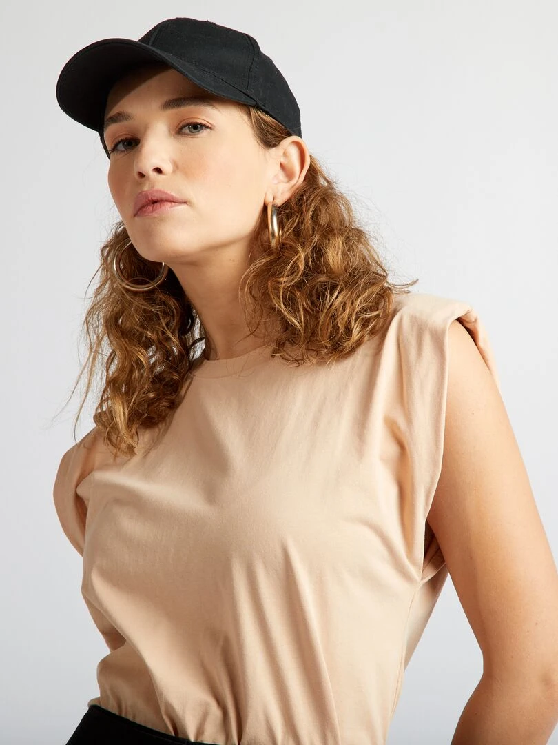 T shirt à épaulettes Beige