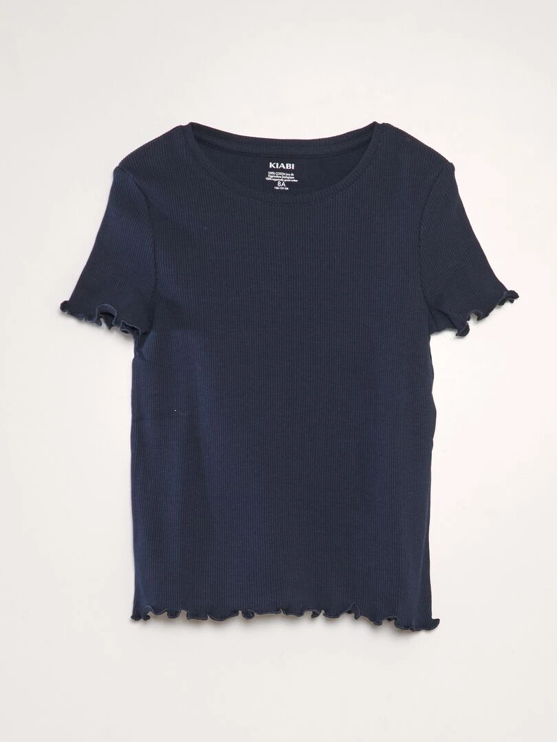 T shirt côtelé bleu marine