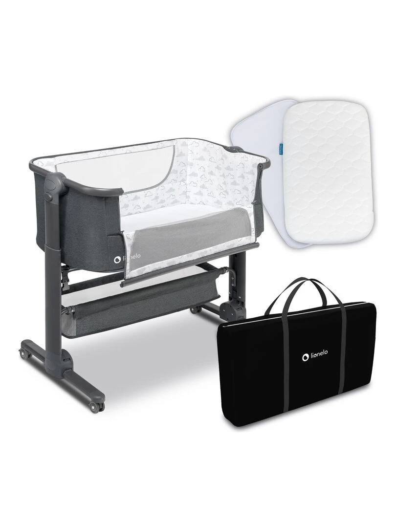 LIONELO Timon 2en1 Lit évolutif cododo avec matelas 0 9Kg Hauteur et inclinaison réglables Gris foncé
