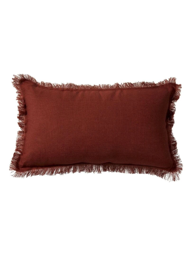 Coussin en lin bords effilés 'Deko&co' Rouge foncé