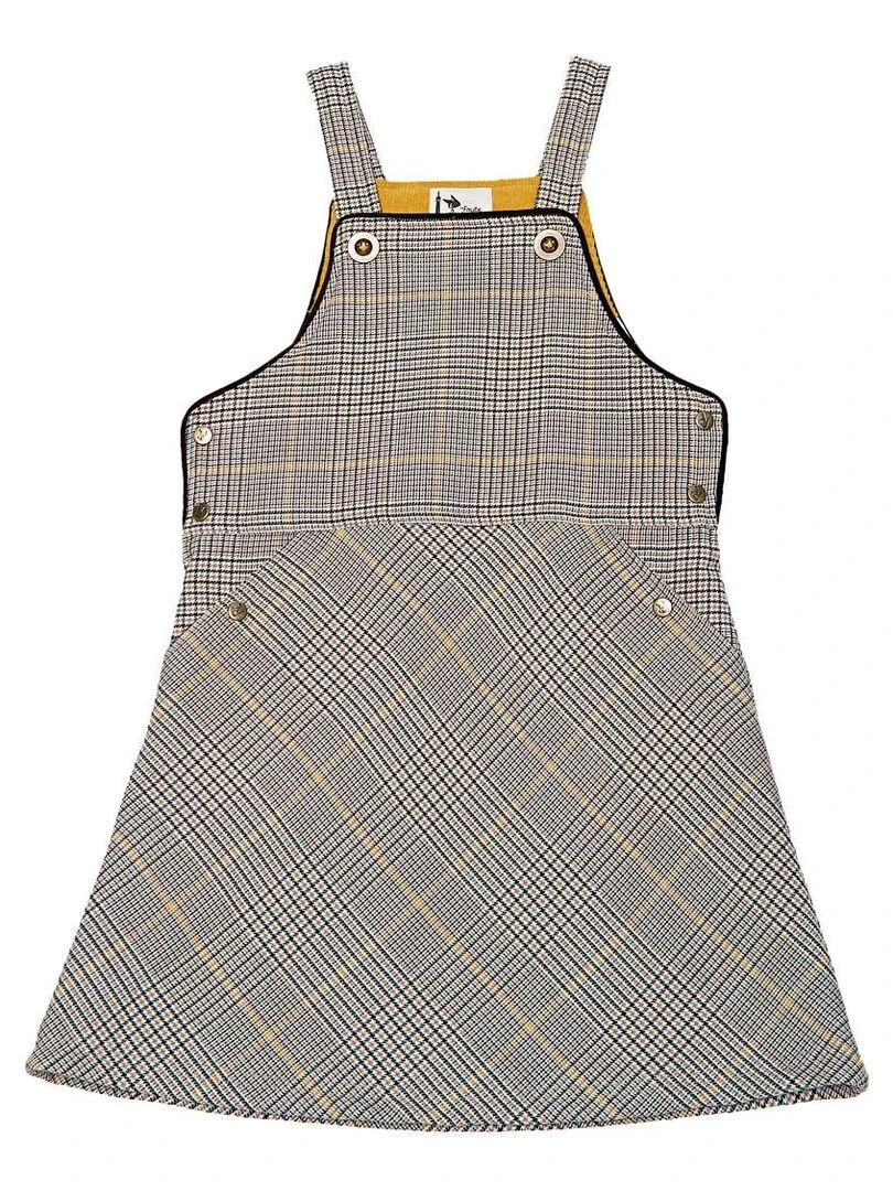 Robe Salopette Hiver Fille  Carrx Tartan Marron Jaune   LOLA   'LA FAUTE A VOLTAIRE'   Marron clair