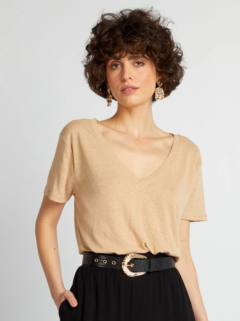 T shirt basique manches courtes Beige