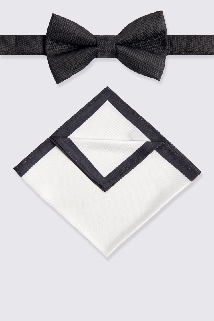 Black Textured Bow Tie & Hank Set Buy Online at Moss