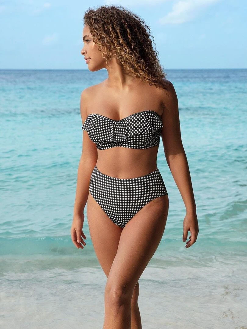 Haut de maillot bandeau vichy à armatures Check in   Noir