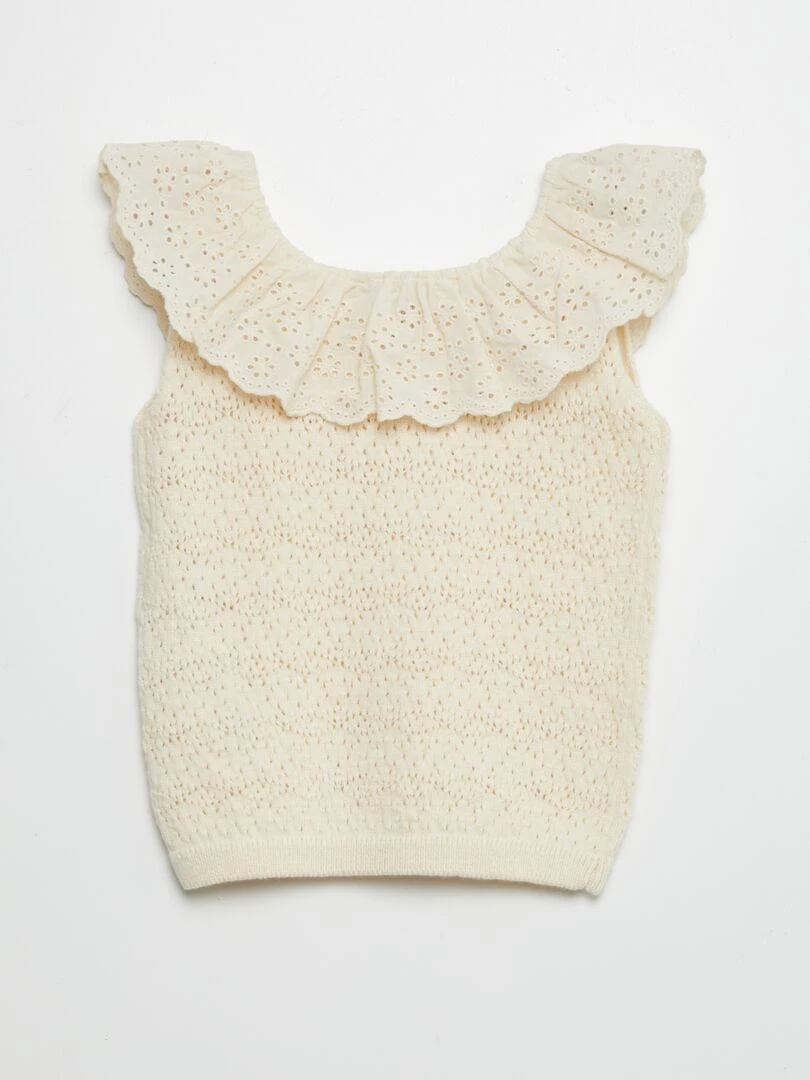 Pull sans manches en broderie anglaise Beige
