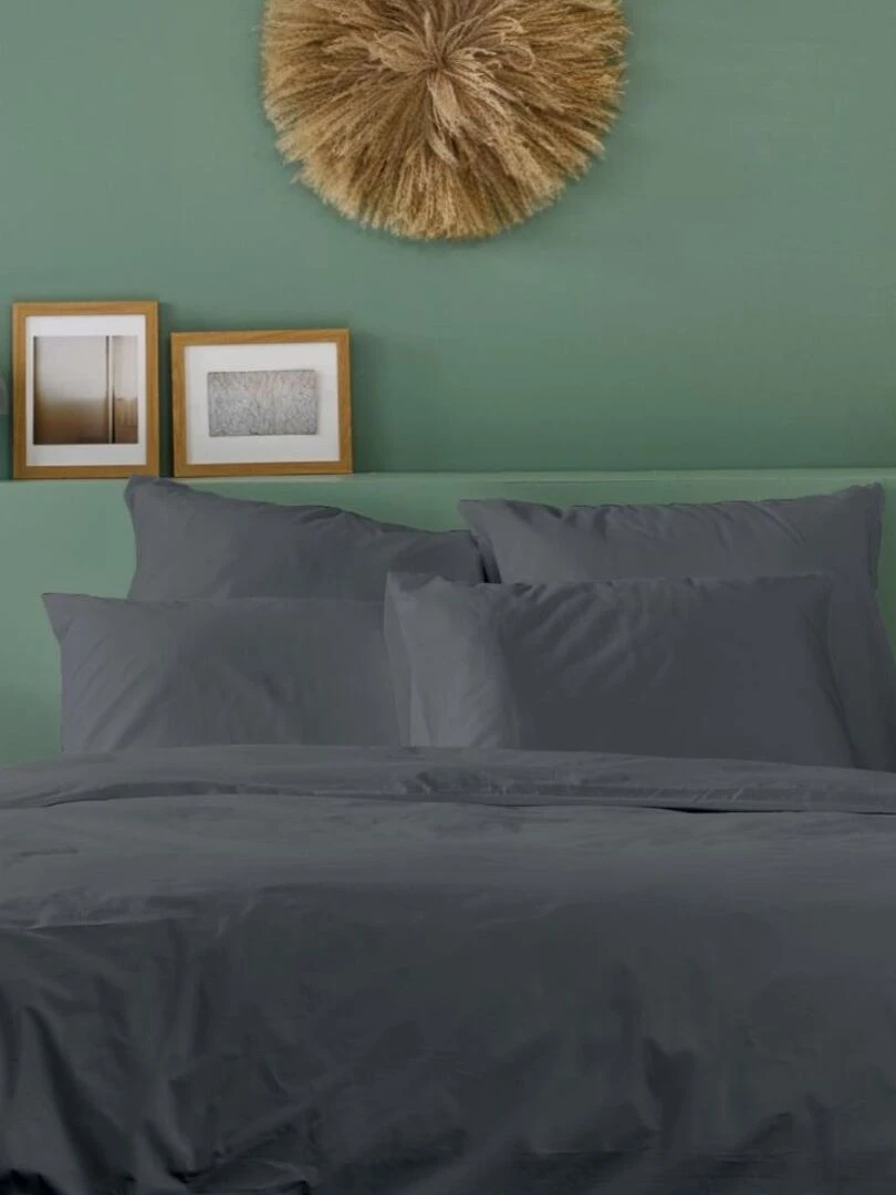 Bleu Câlin   Taie d'oreiller unie Percale de coton 80 fils/cm²   gris anthracite