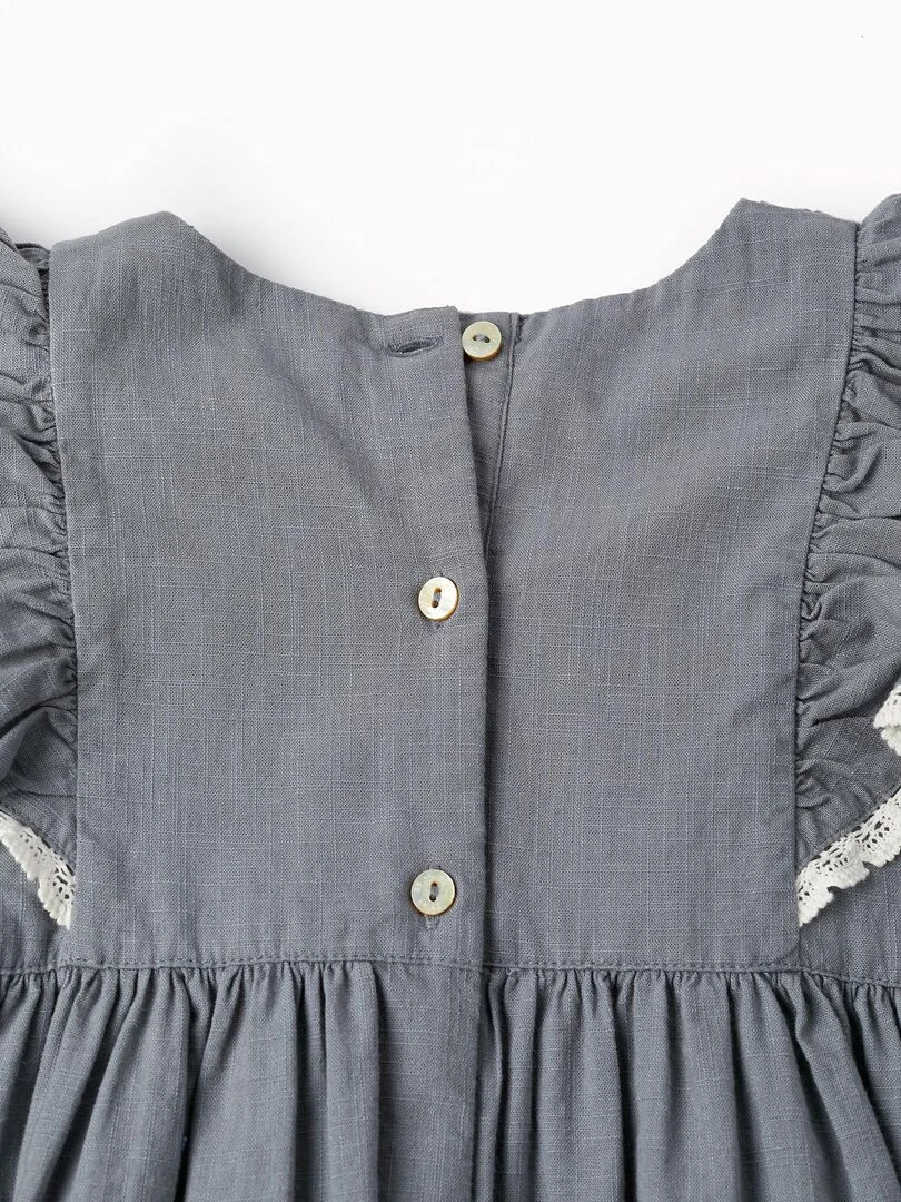 Robe en coton avec volants et dentelle pour fille manches courtes BROTHERS&SISTERS   Bleu