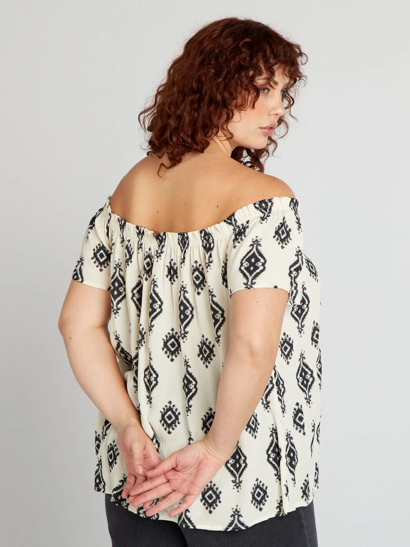 Blouse fantaisie à emmanchures bardot   Beige