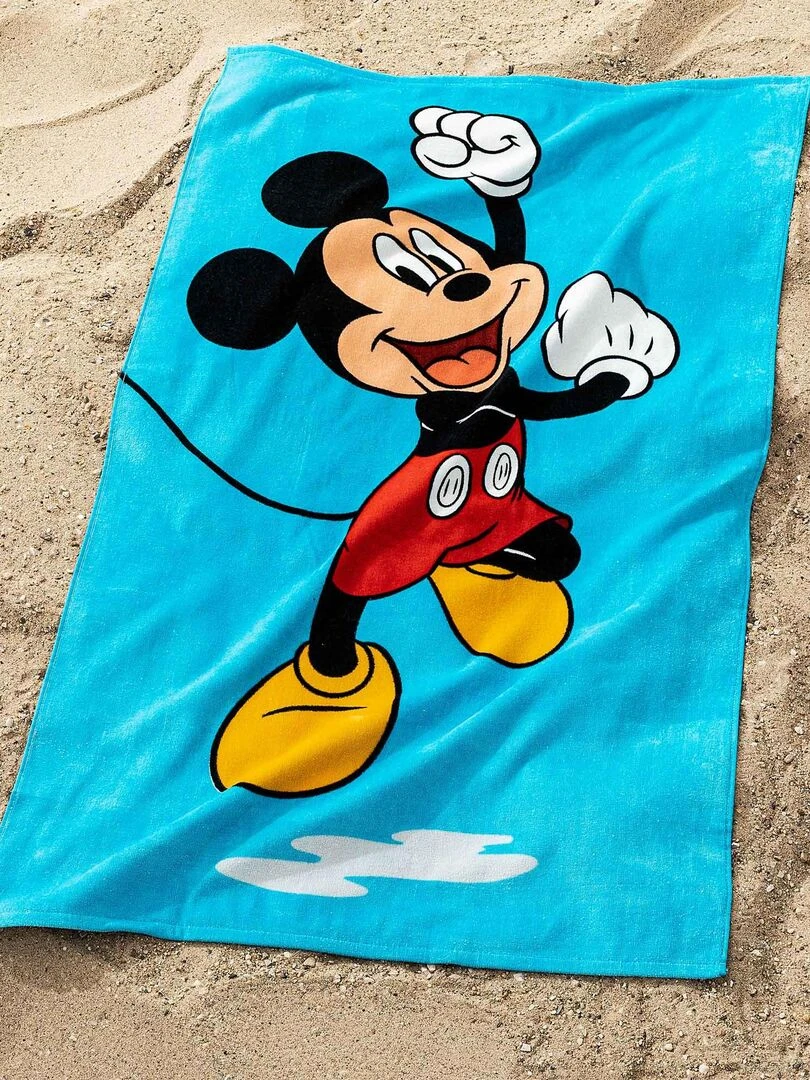 Drap de plage imprimé 100% coton MICKEY BLUE Bleu ciel