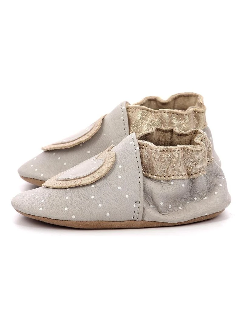Chaussons Cuir Baby Tiny Heart   Gris