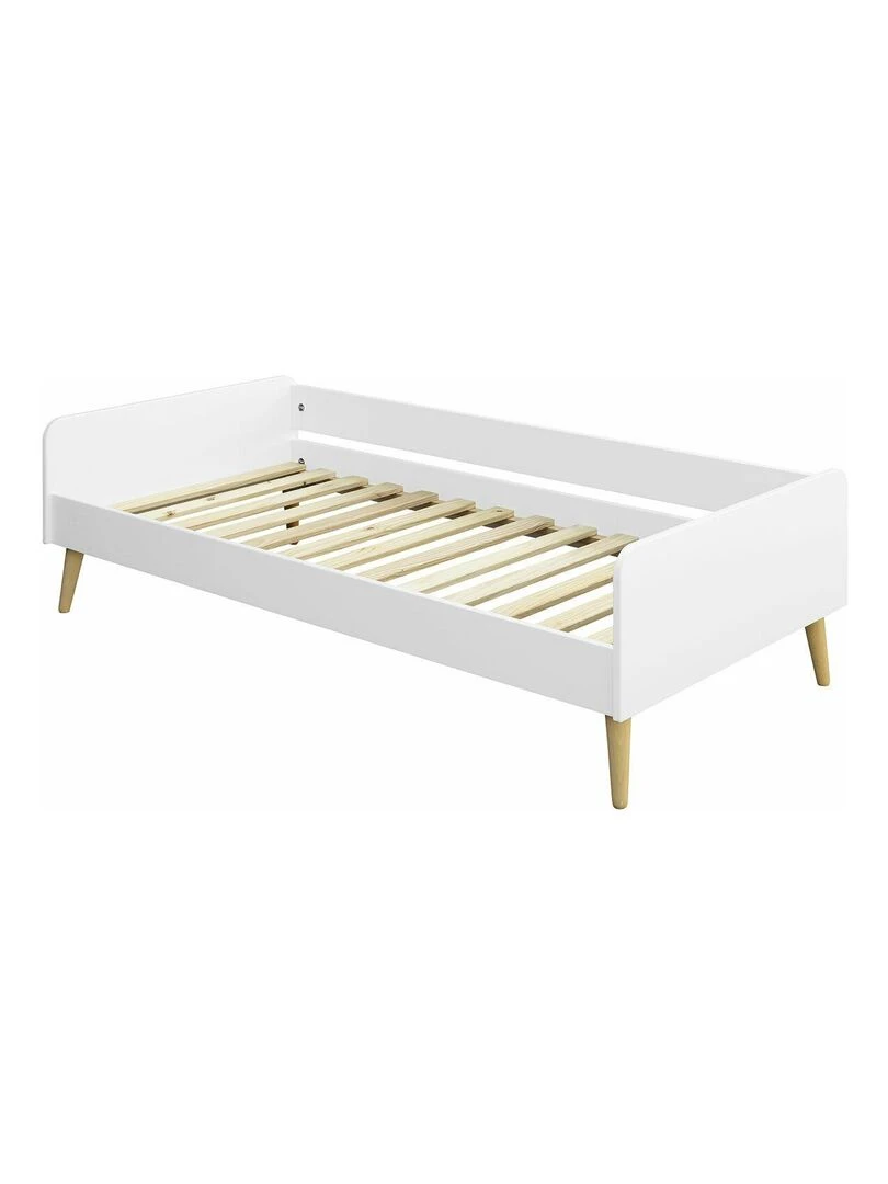 Lit avec barrière et pieds Harpe AKITEN RETAIL Blanc Blanc