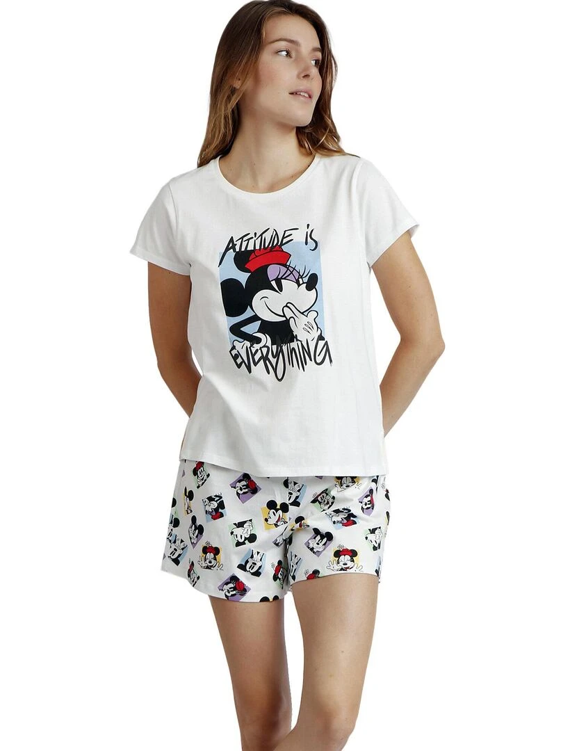 Pyjama short t shirt Attitude Is Everthing Disney Ecru