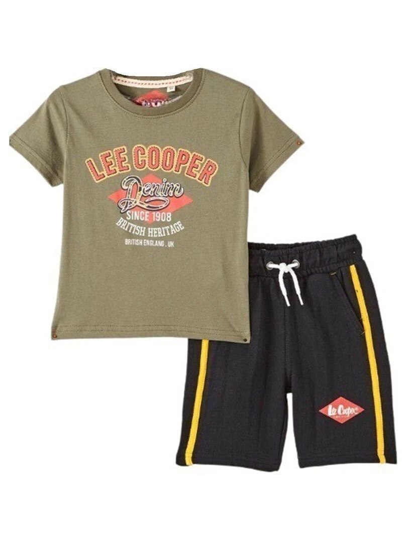 Lee Cooper   Polo garçon imprimé logo en coton   Gris