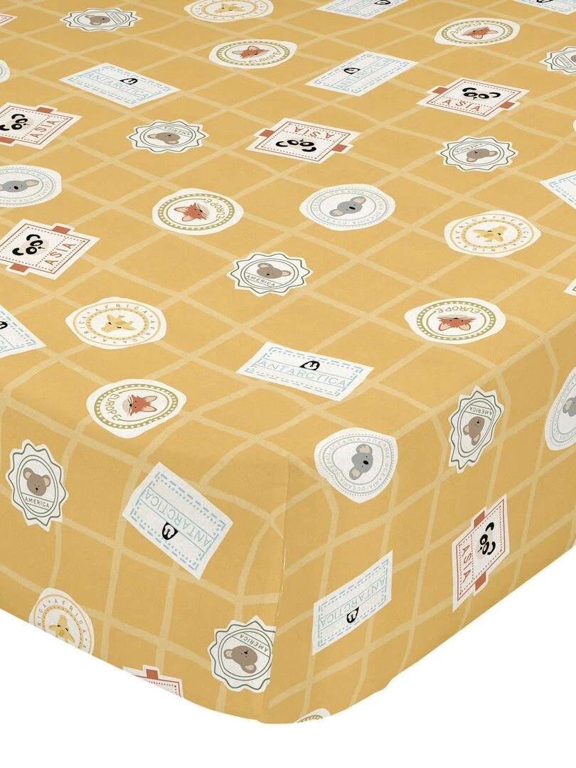 Drap housse World trip "Happyfriday" Blanc