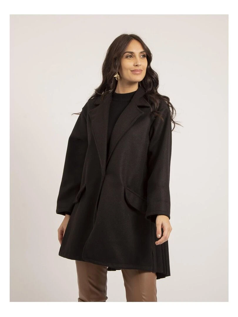 Manteau mi long plissé ULBAD Noir