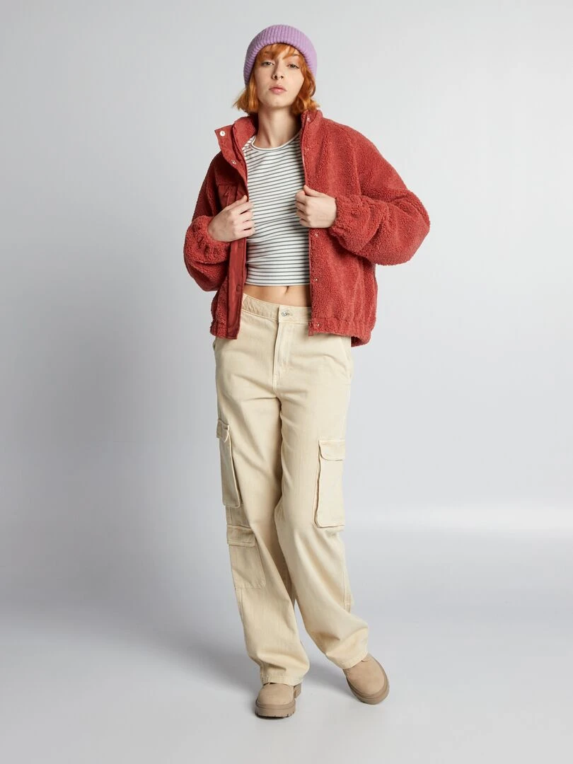 Crop top côtelé à rayures Gris/blanc