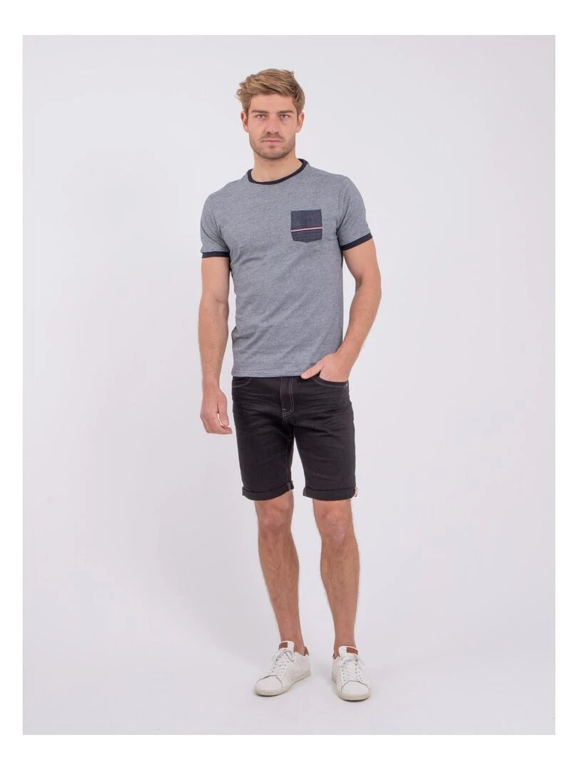 T shirt col rond pur coton NABASTIL   Bleu marine