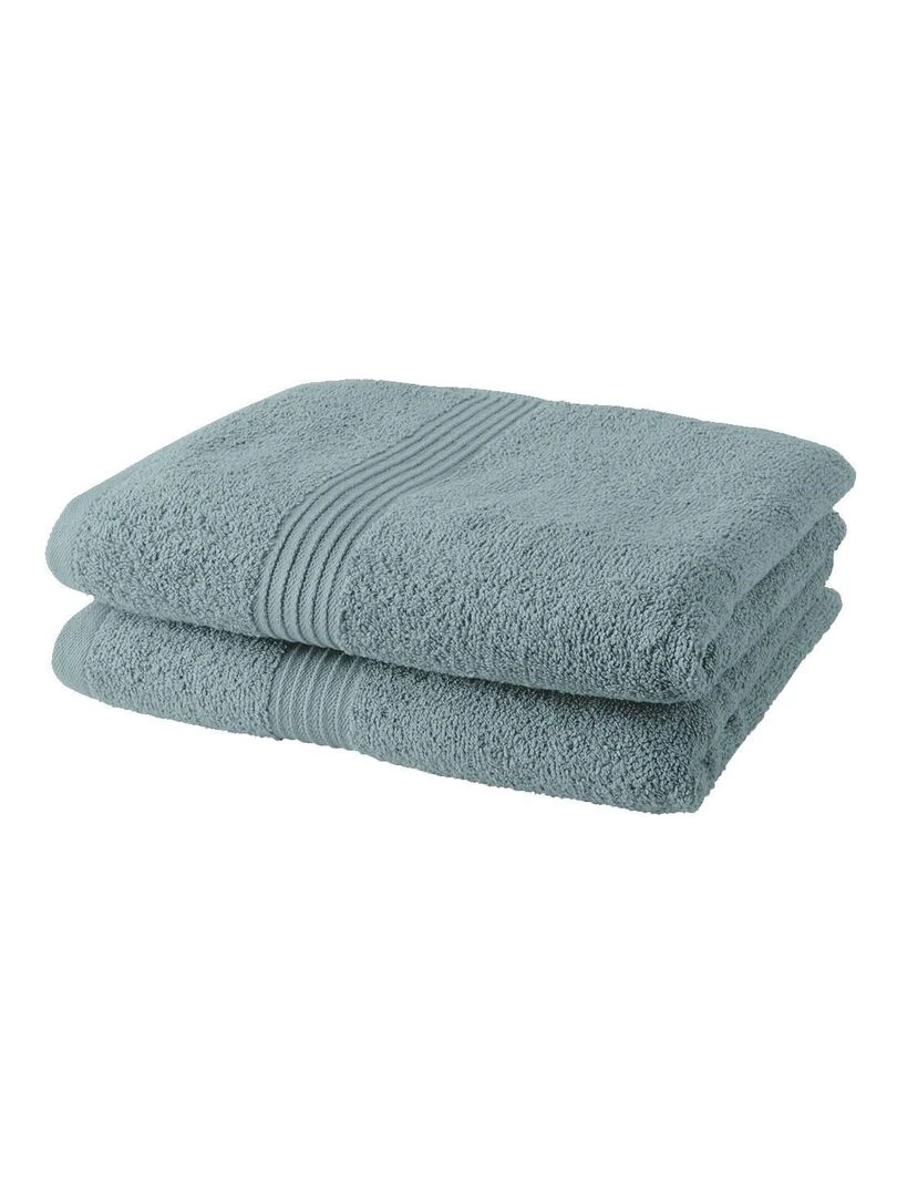 Lot de 2 serviettes de toilette coton uni ESSENTIAL Vert