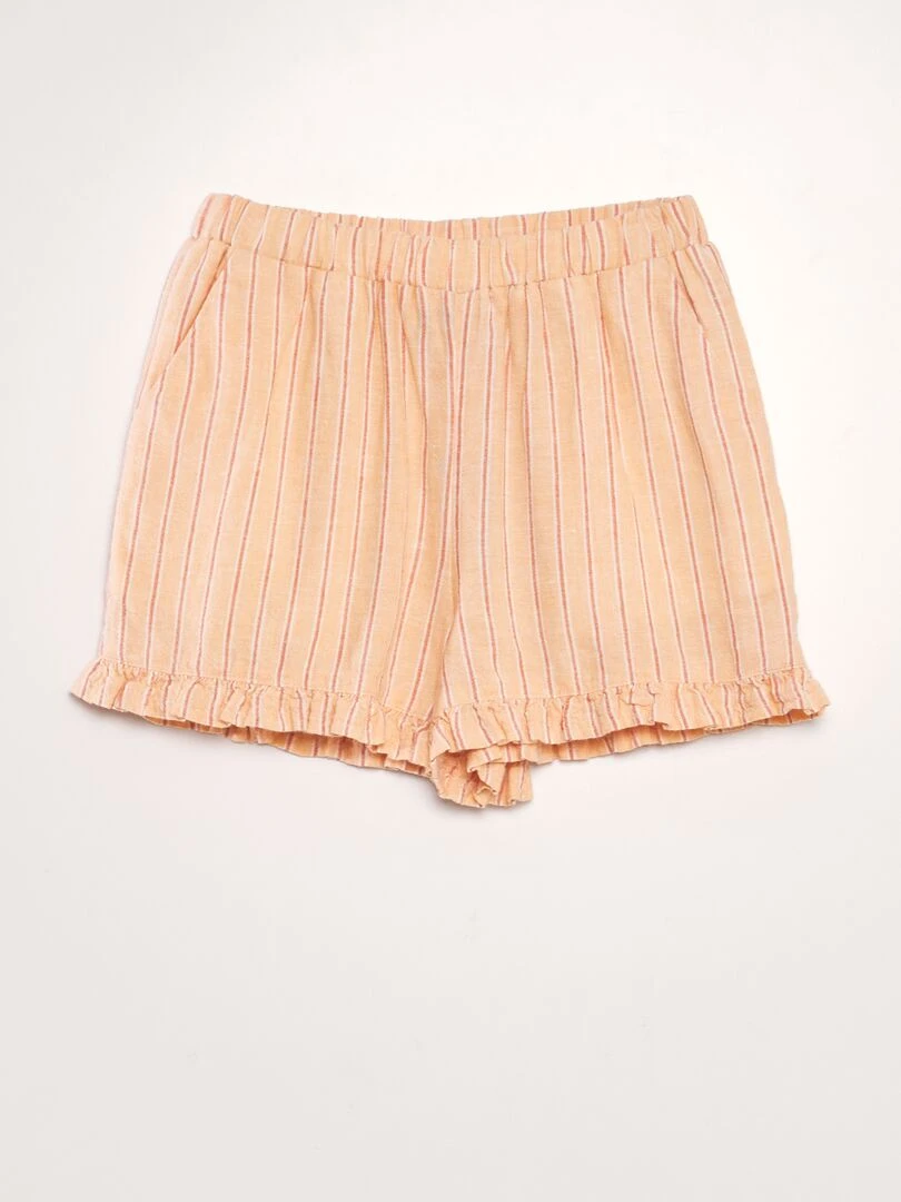 Short en lin à bords volantés Corail