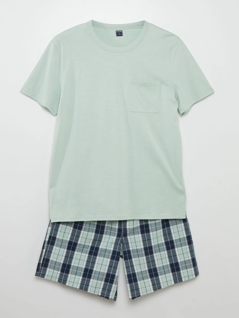 Pyjama court short + tee shirt 2 pièces Vert
