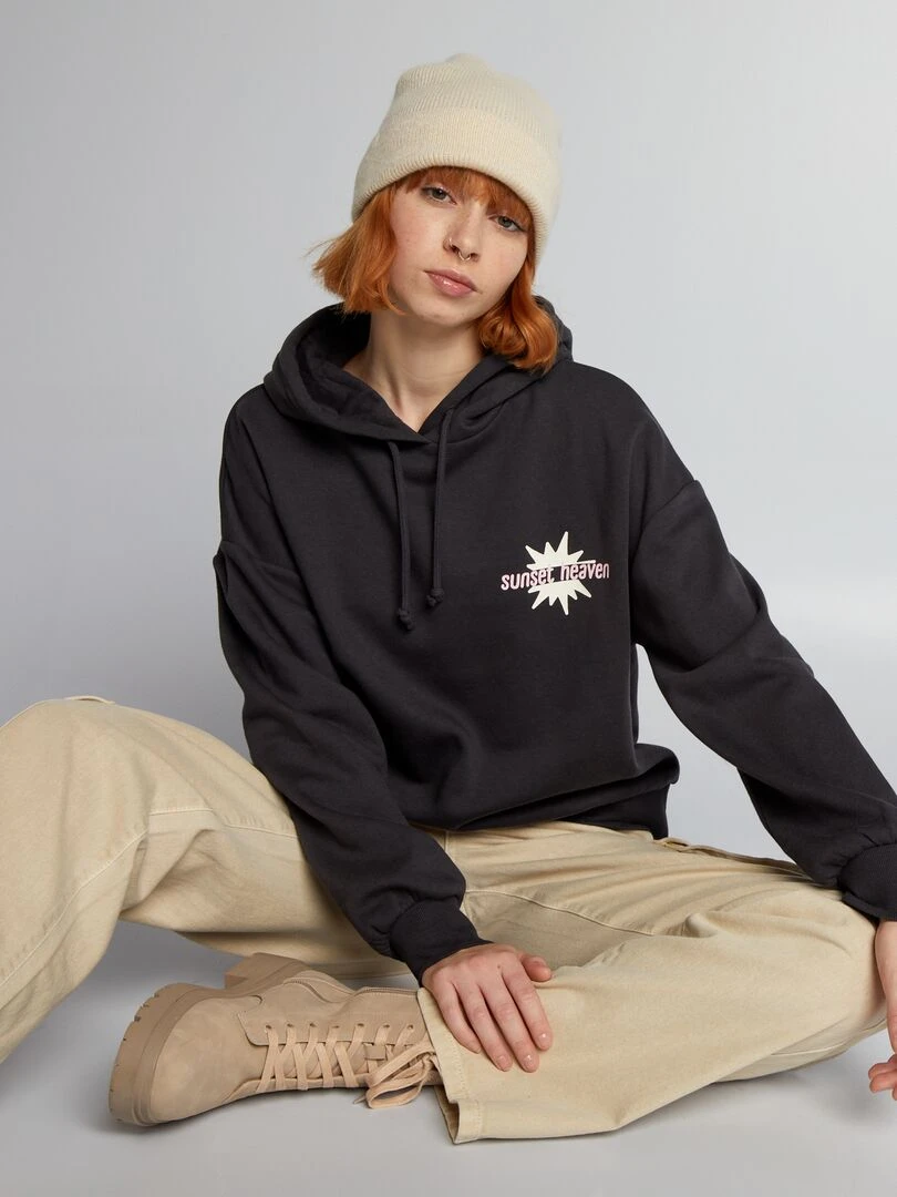 Sweat à capuche à motifs Anthracite