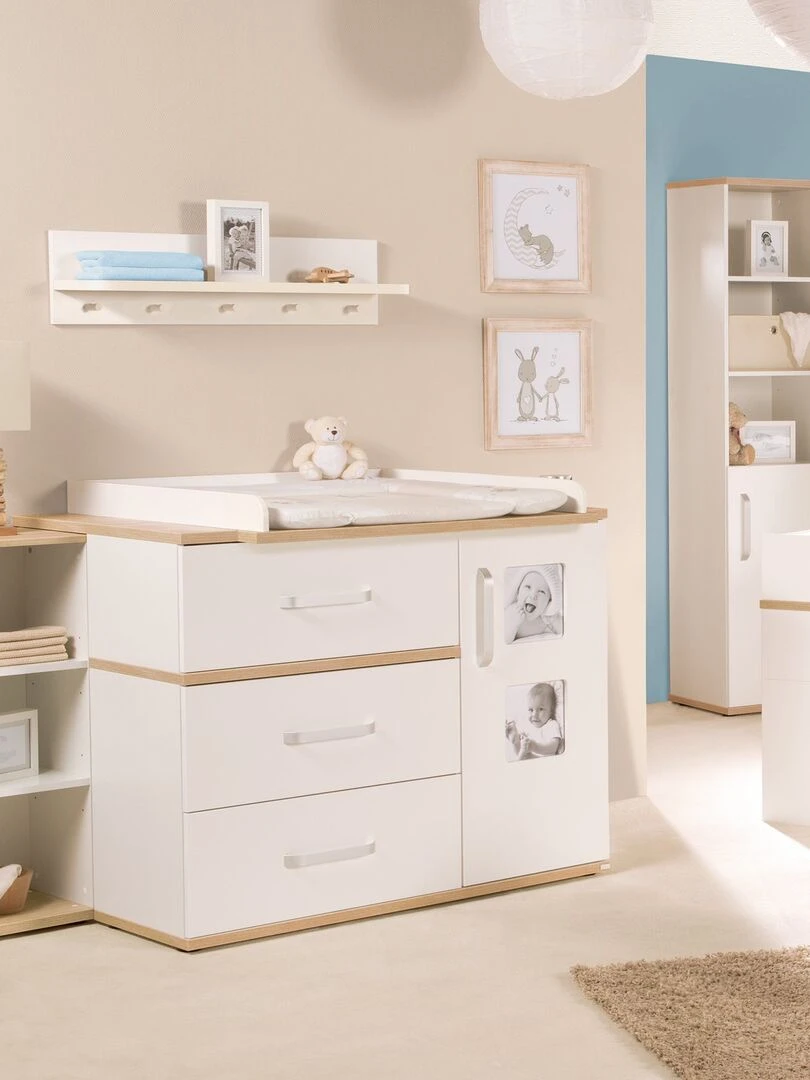 ROBA Commode à Langer "Pia" avec 2 Cadres Photo   Blanc/Chêne "San Remo"   Blanc Marron