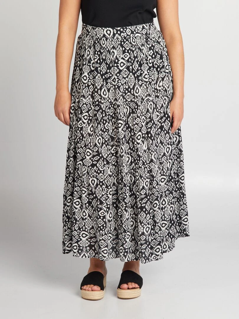 Jupe longue à étages avec taille élastiquée Noir/blanc