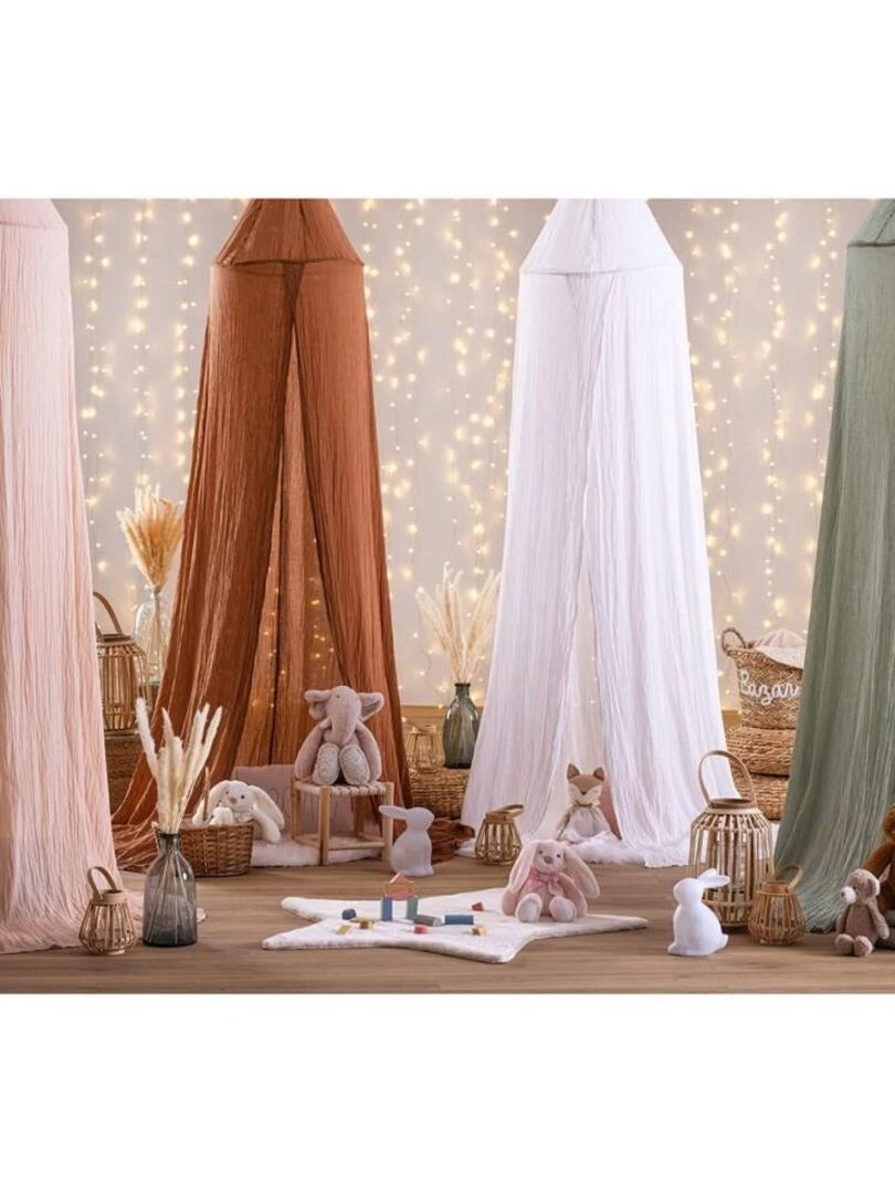 Ciel de lit double gaze de coton blanc   Blanc